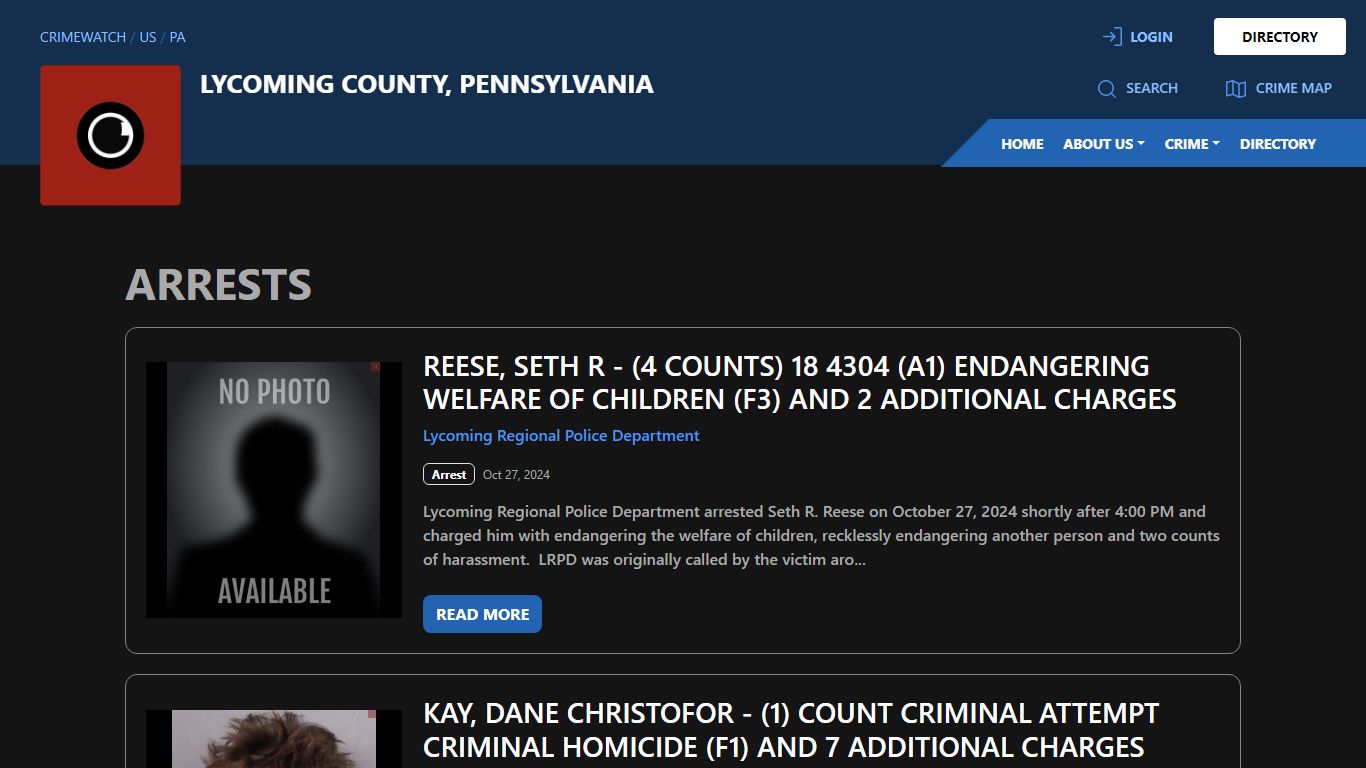 Arrests for Lycoming County, Pennsylvania | CRIMEWATCH