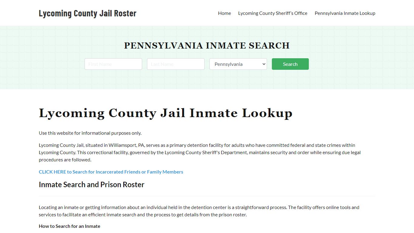 Lycoming County Jail Roster Lookup, PA, Inmate Search